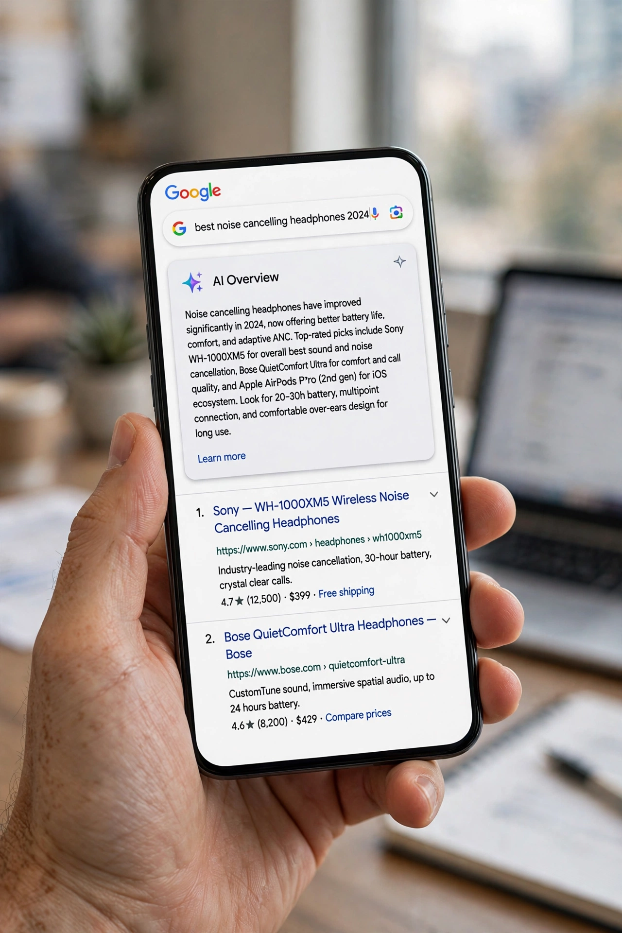 AI search results on smartphone